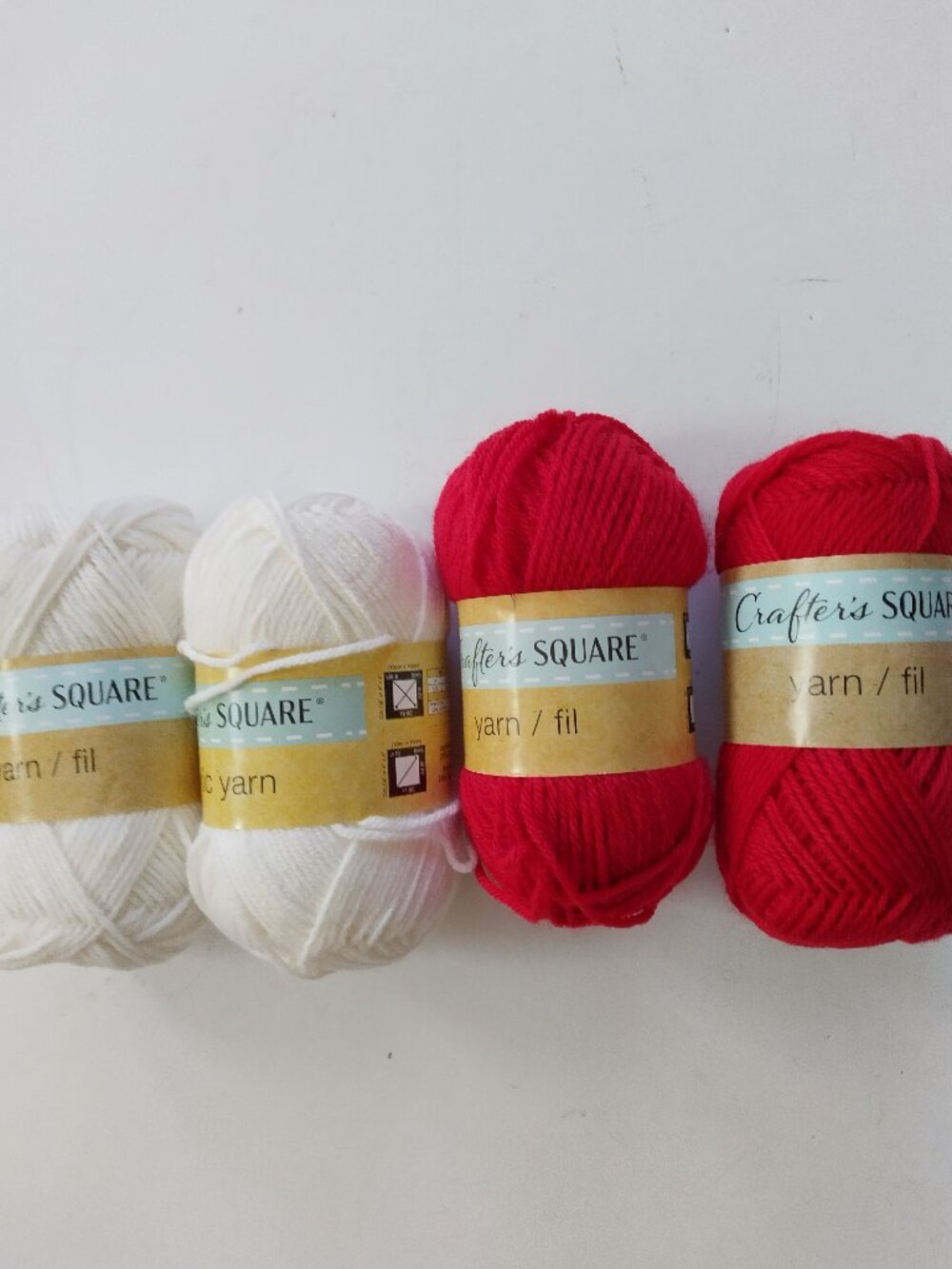 New-Lot of 4 Skeins Crafter's Square Yarn, 2 Red & 2 White